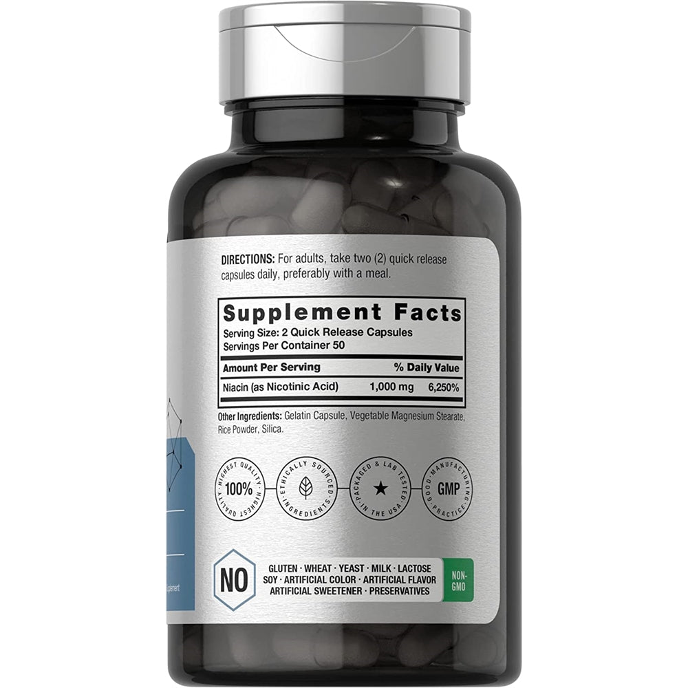 Suplemento Vitamina B3 de niacina 1000 mg 100 cápsulas