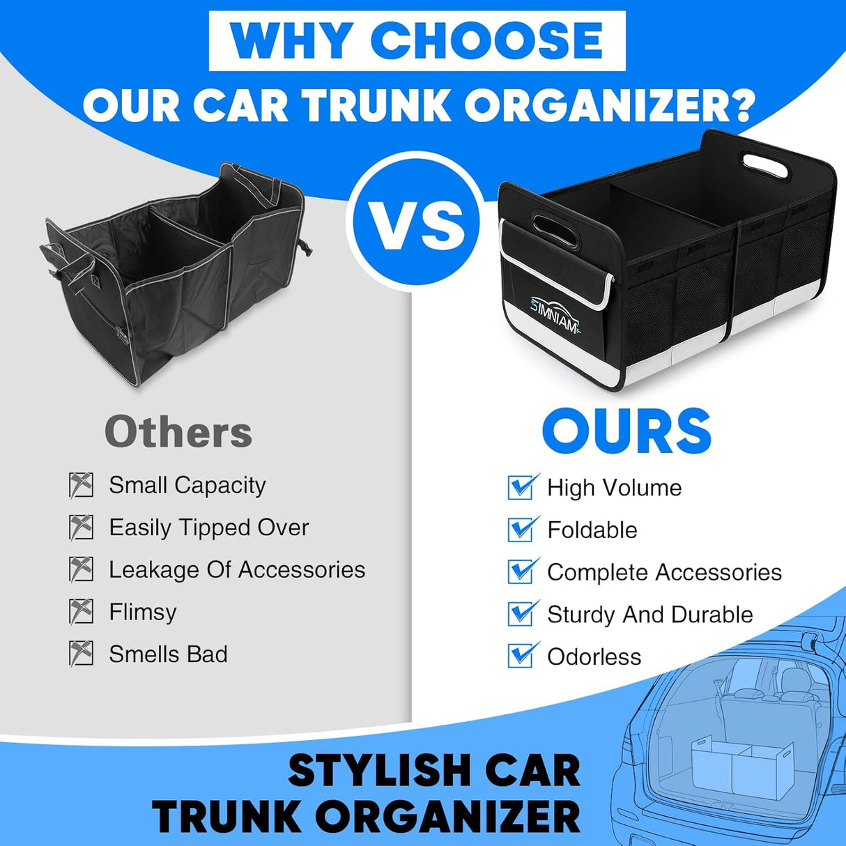 Organizador de Maletero Simniam - Portátil, Handle Reforzado