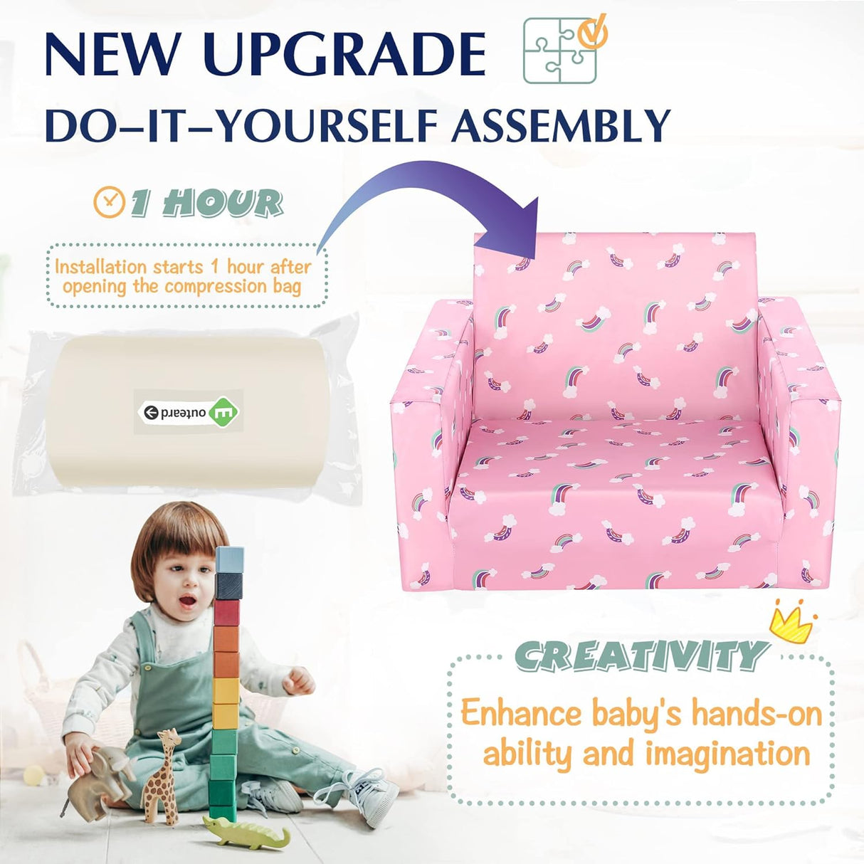 Silla cama tapizada para niños y bebés, Rosa MallBest