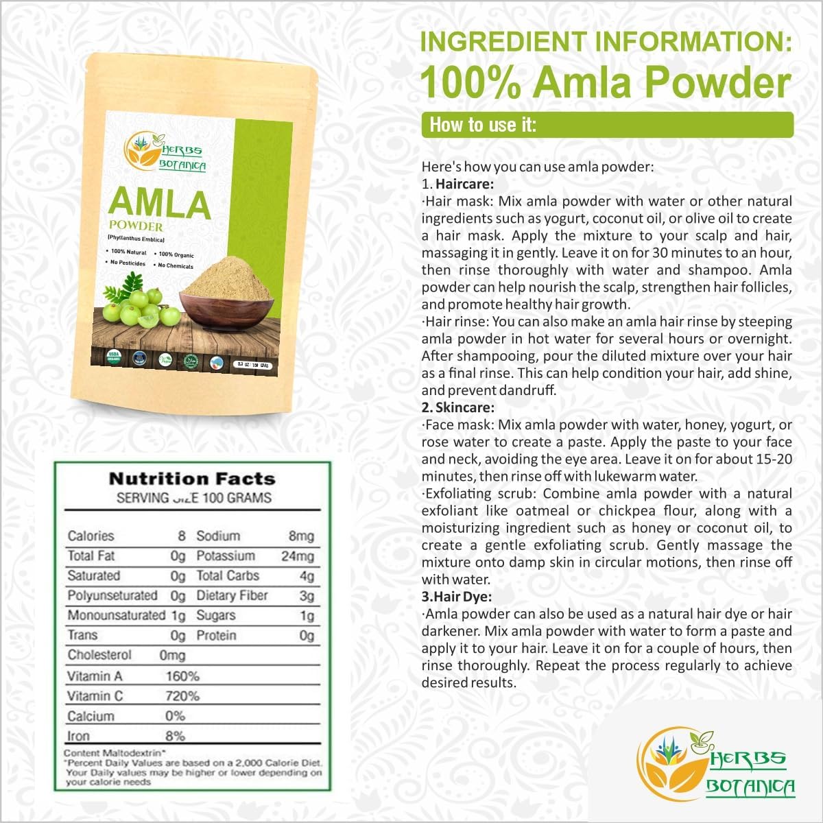 Polvo Orgánico de Amla para Crecimiento del Cabello y Apoyo Inmunológico