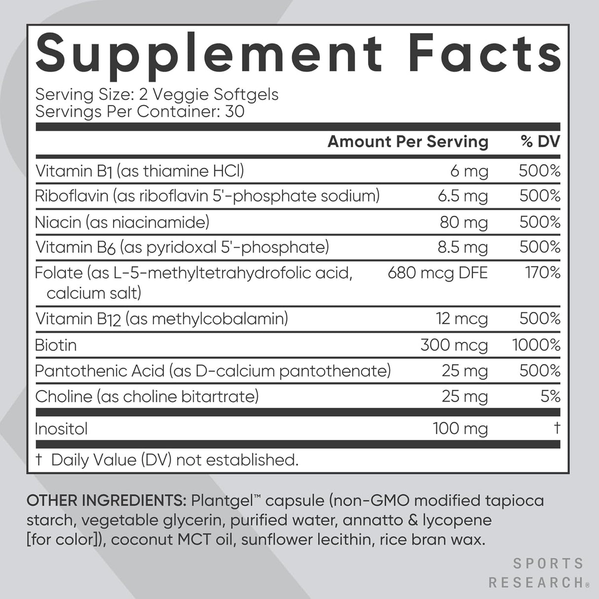 Vitamin B-Complex Sports Research, Vegano, 60 Softgels