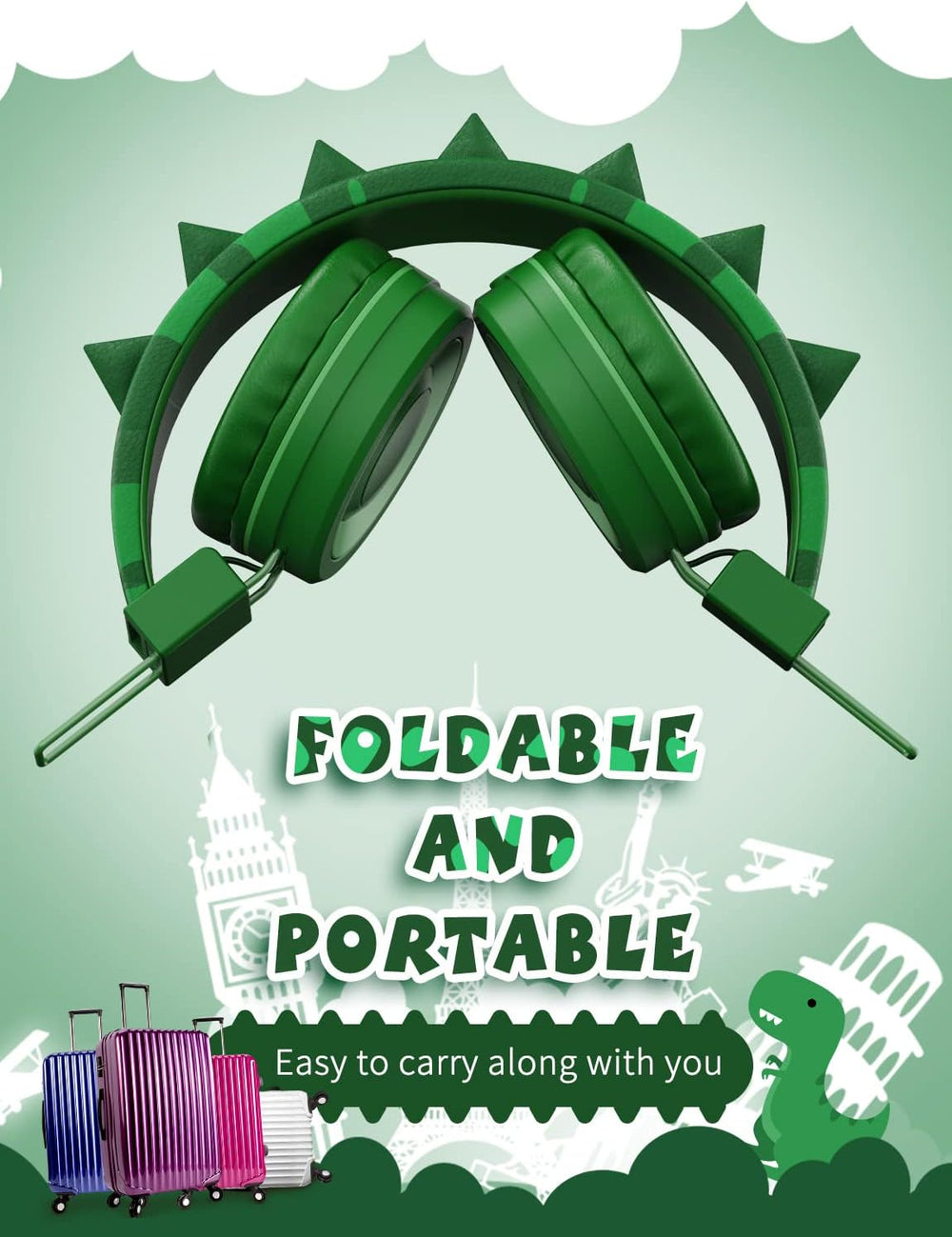 Auriculares de dinosaurio para niños con micrófono