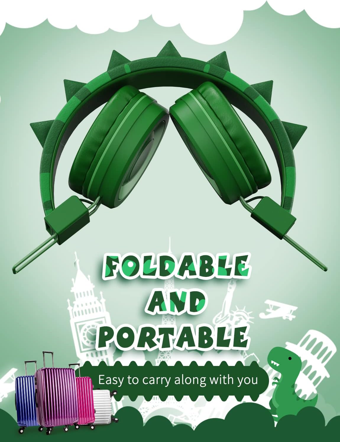 Auriculares de dinosaurio para niños con micrófono