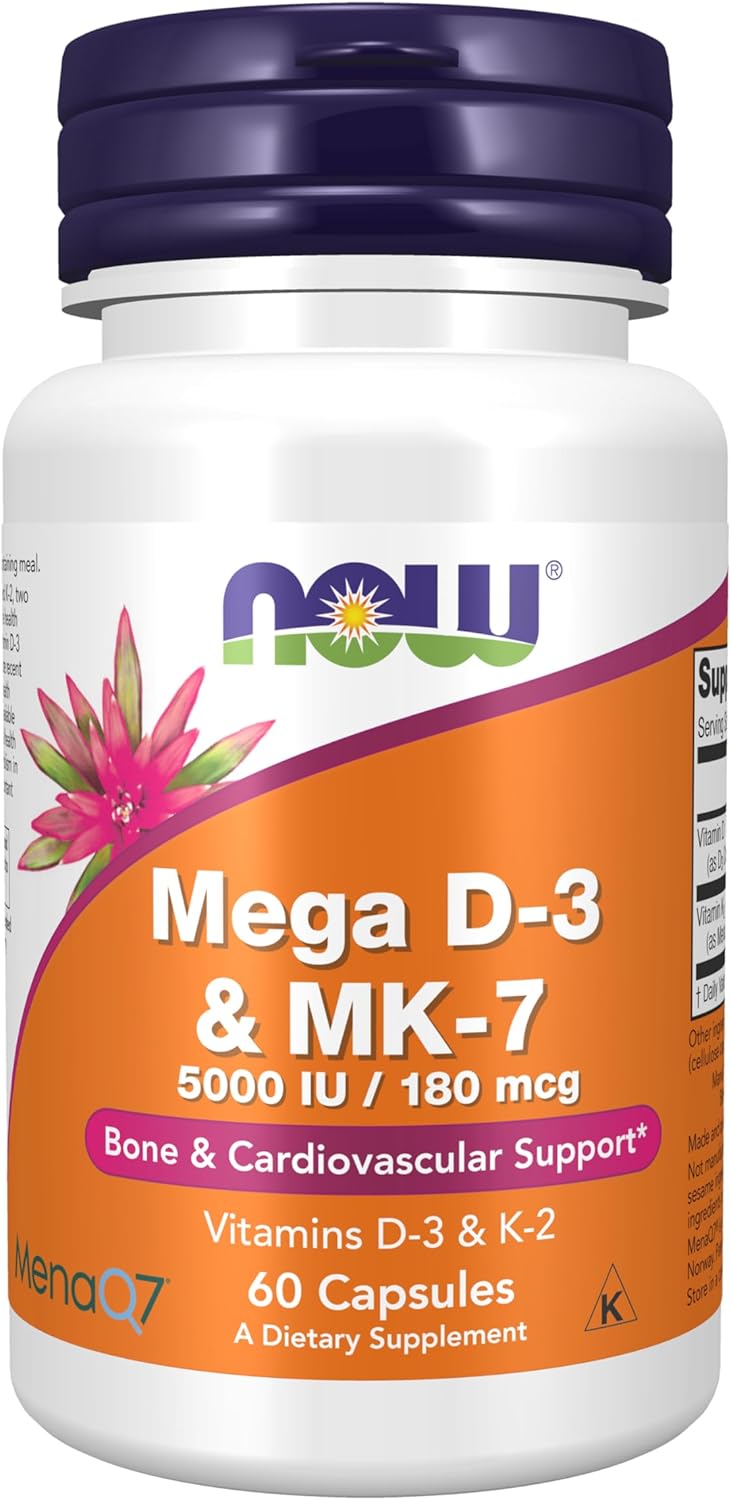 Suplementos Mega D-3 & MK-7, NOW Foods, 60 Veg Caps