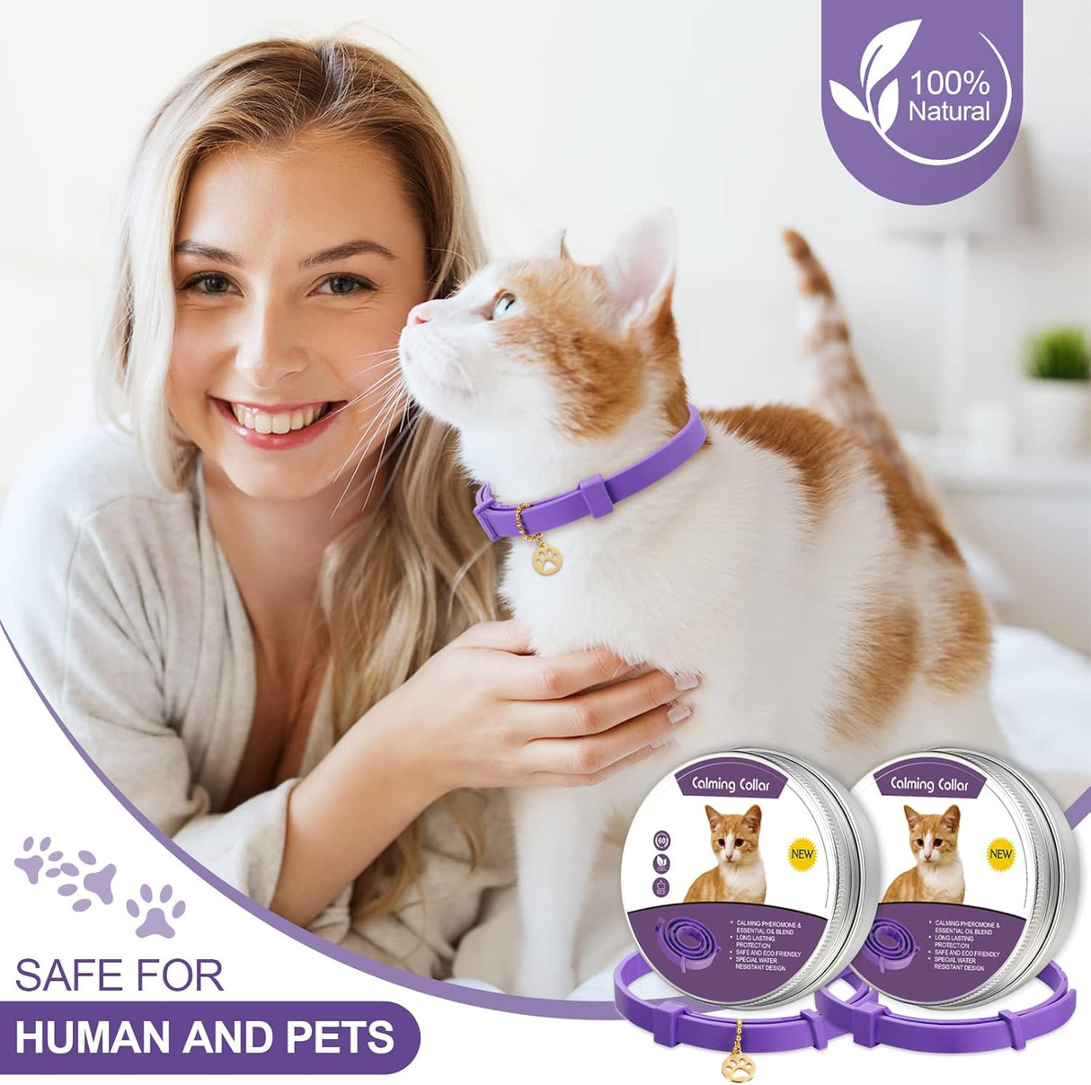 Collar relajante para gato Weewooday con aroma a lavanda