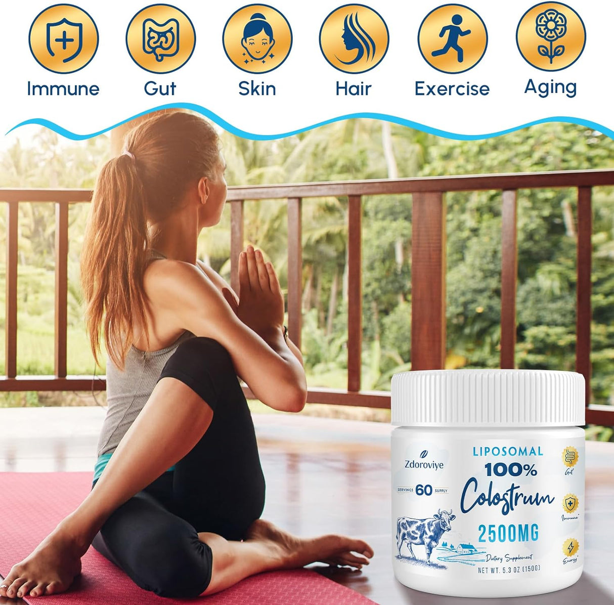 Suplemento de Colostro Bovino Liposomal 2500 mg - 60 Servings