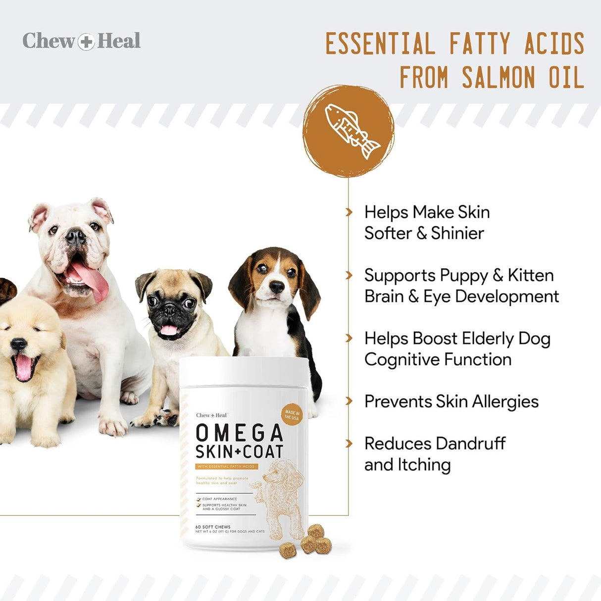 Vitaminas Aceite de salmón para masticar curar para perros