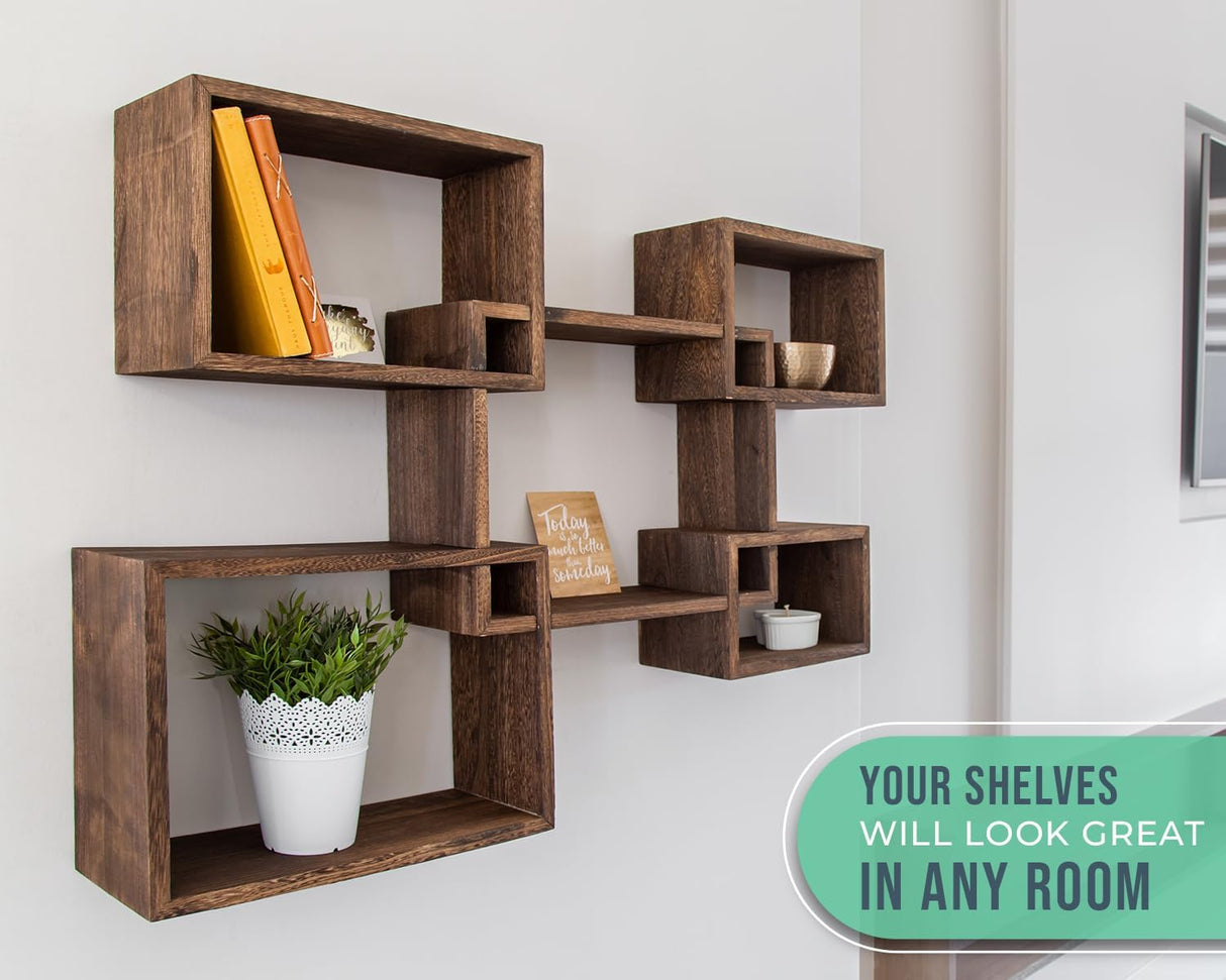 Estantes flotantes cuadrados rústicos - Set de 5 - Torched Brown