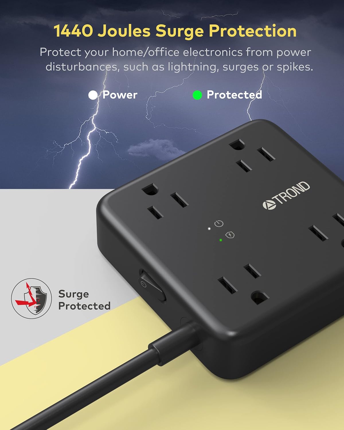 TROND Regleta de alimentación USB con protector de sobretensiones