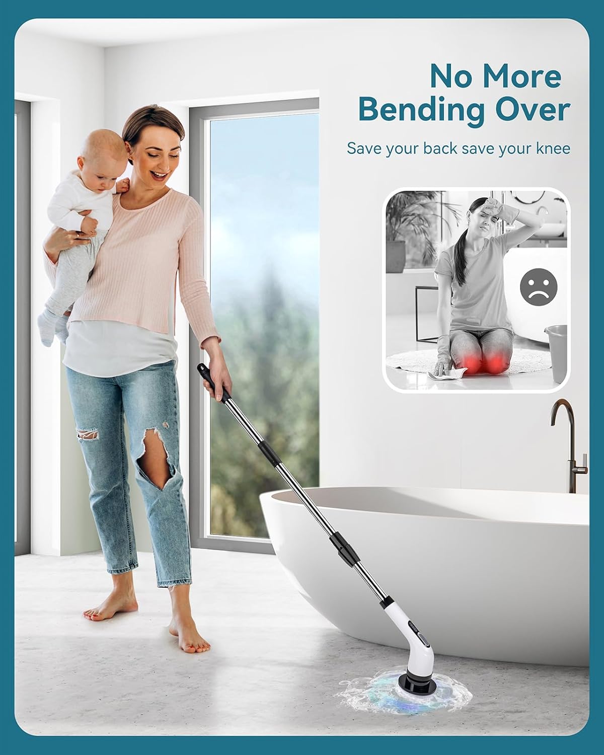 Limpiador eléctrico giratorio para limpiar el baño: limpiador de ducha eléctrico inalámbrico - Cepillo de limpieza eléctrico para bañera de azulejos