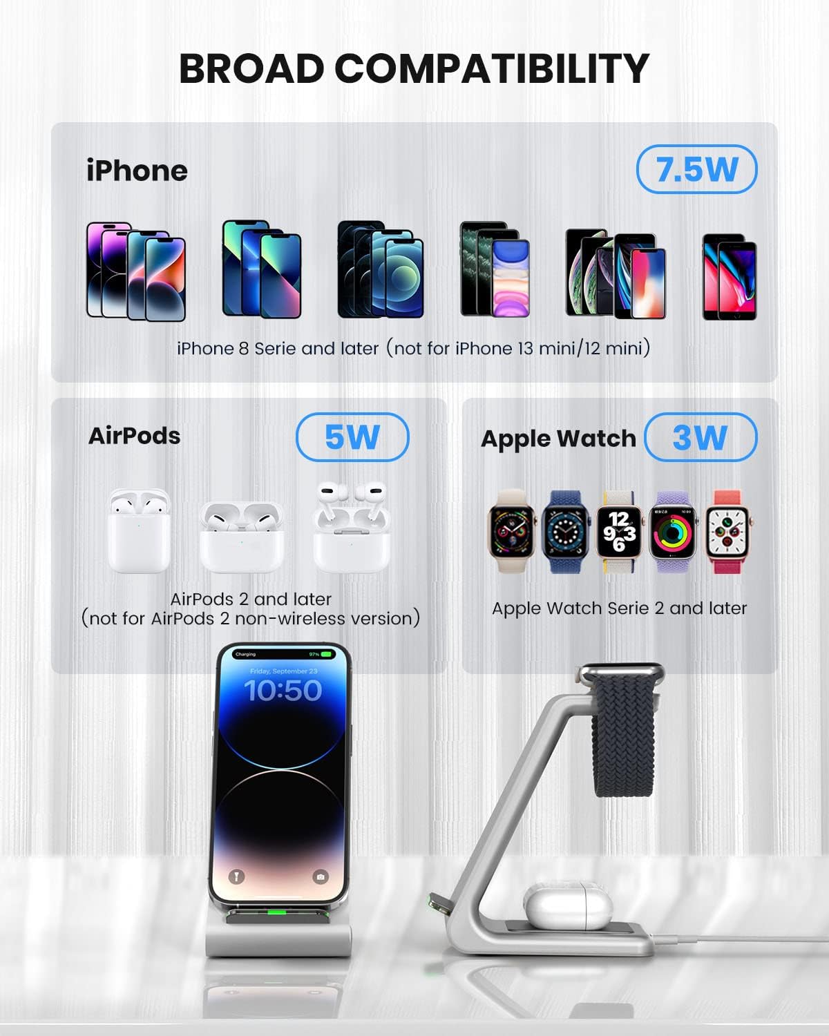 Cargador para celular con Soporte de carga inalámbrico plata