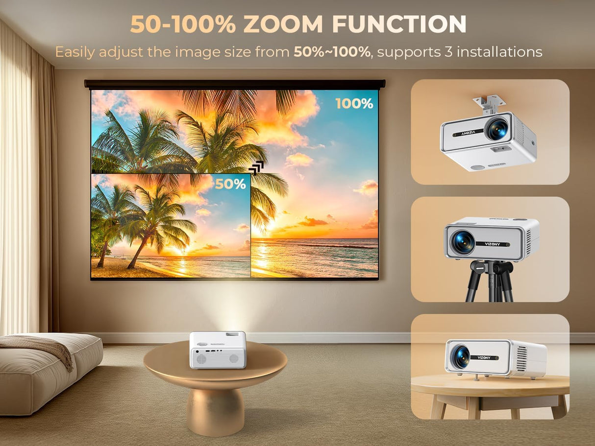 Proyector Mini WiFi Bluetooth 450ANSI 1080P FHD Portátil