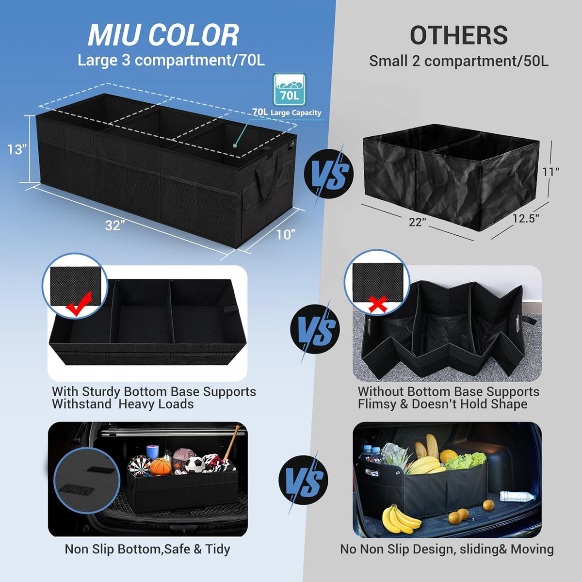 Organizador de Maletero MIU COLOR, Capacidad 70L, 12 Bolsillos