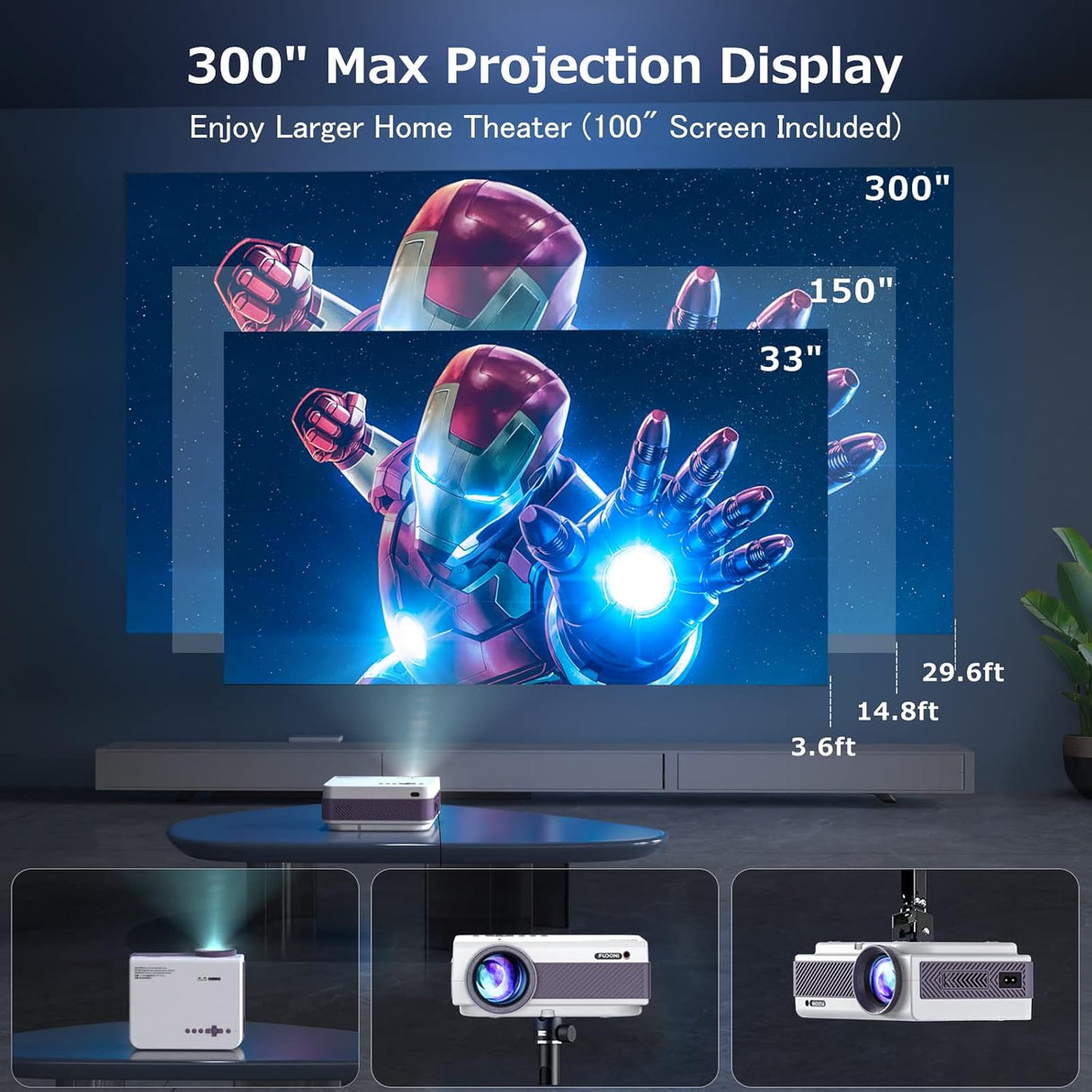 Proyector FUDONI 1080P WiFi 5G, portátil con pantalla 300