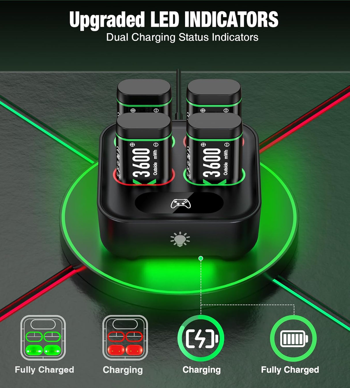 Baterías Recargables Xbox, Carga Rápida, 4 x 3600mWh, Series X|S