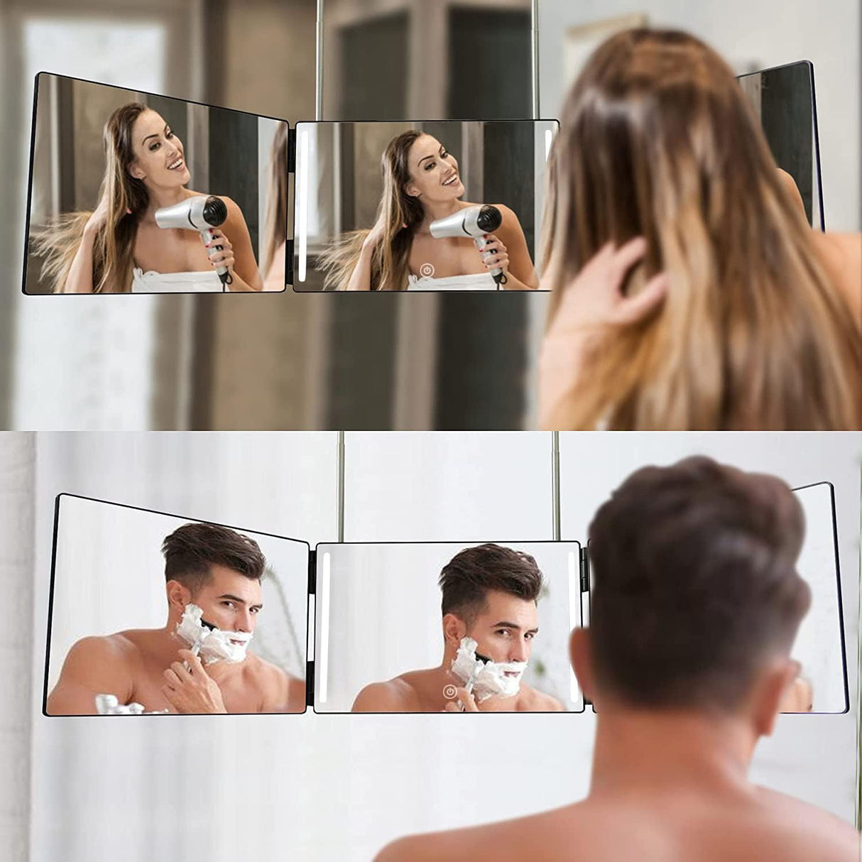 Espejo de 3 vías para corte de cabello con LED HIEEY