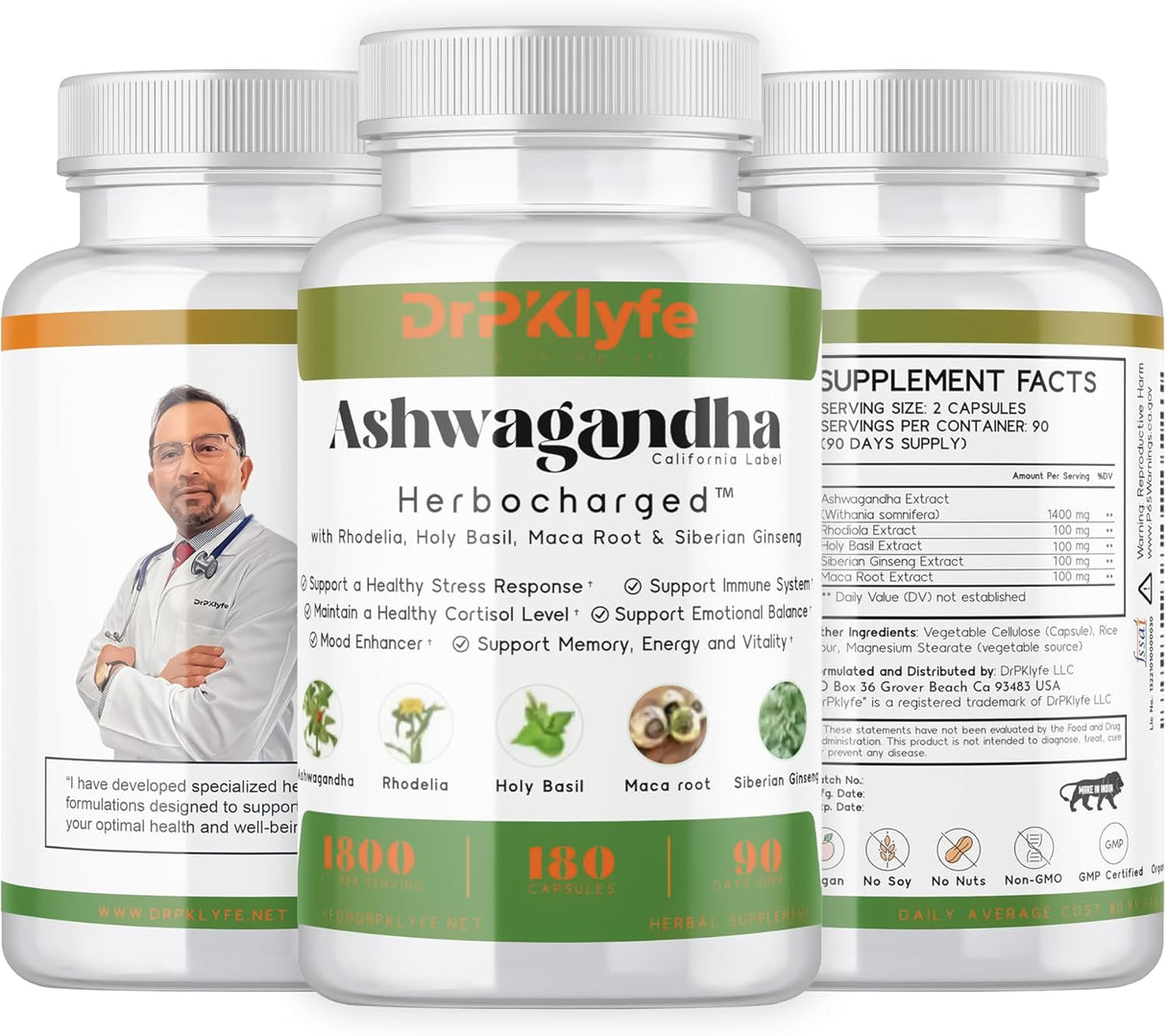 Complejo Ashwagandha 5-1 con Rhodiola, Maca, Ginseng - 180 Cápsulas