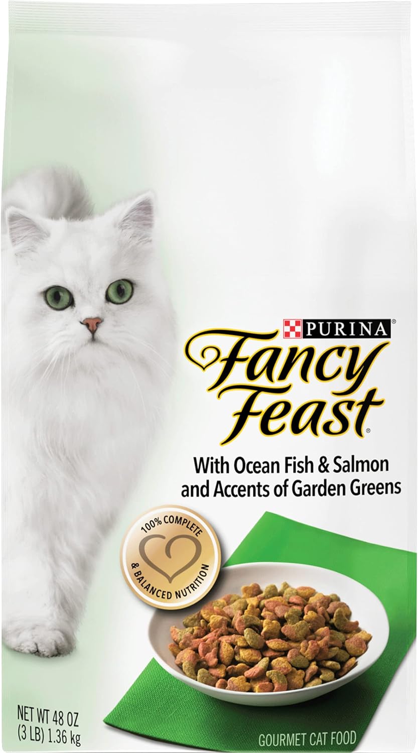 Purina Fancy Feast Comida para gatos con pescado oceánico y salmón - (2) bolsa de 3 libras