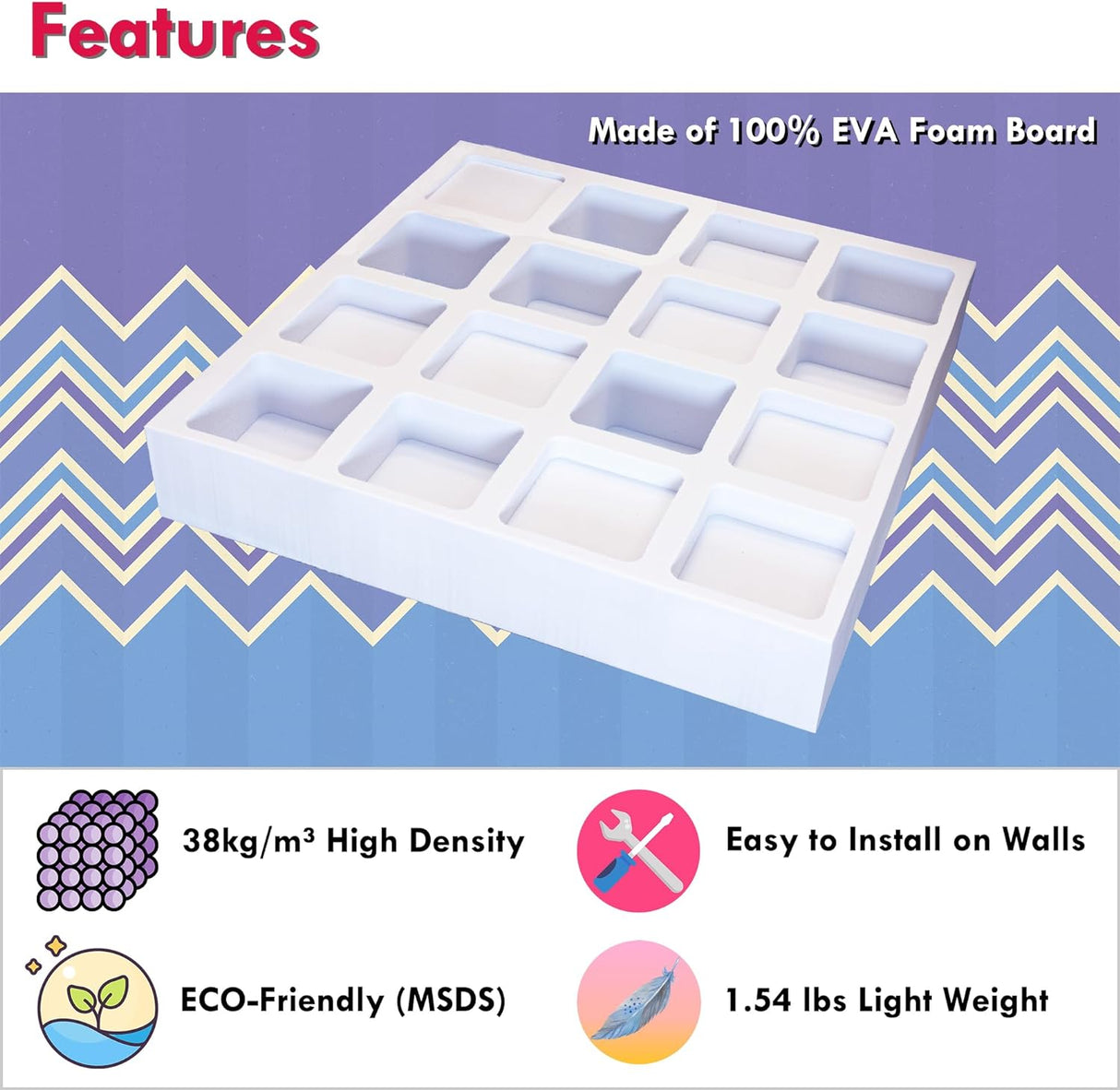 Paneles Acústicos Diffusores EVA 12x12 Waffle Estilo 4pcs