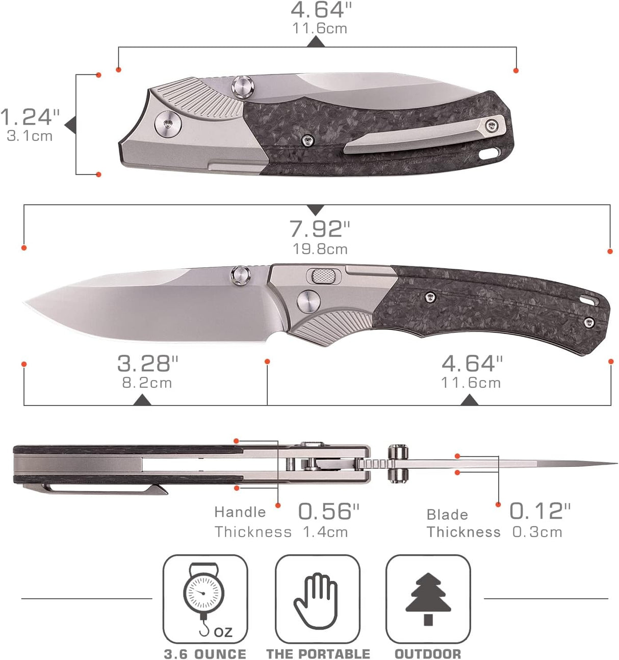 Cuchillo de bolsillo EDC con mango de titanio para hombres