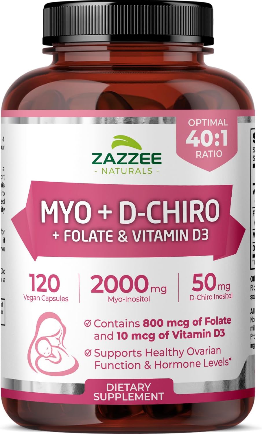 Zazzee Inositol + D-Chiro + Folate + D3 Vegan 30 días