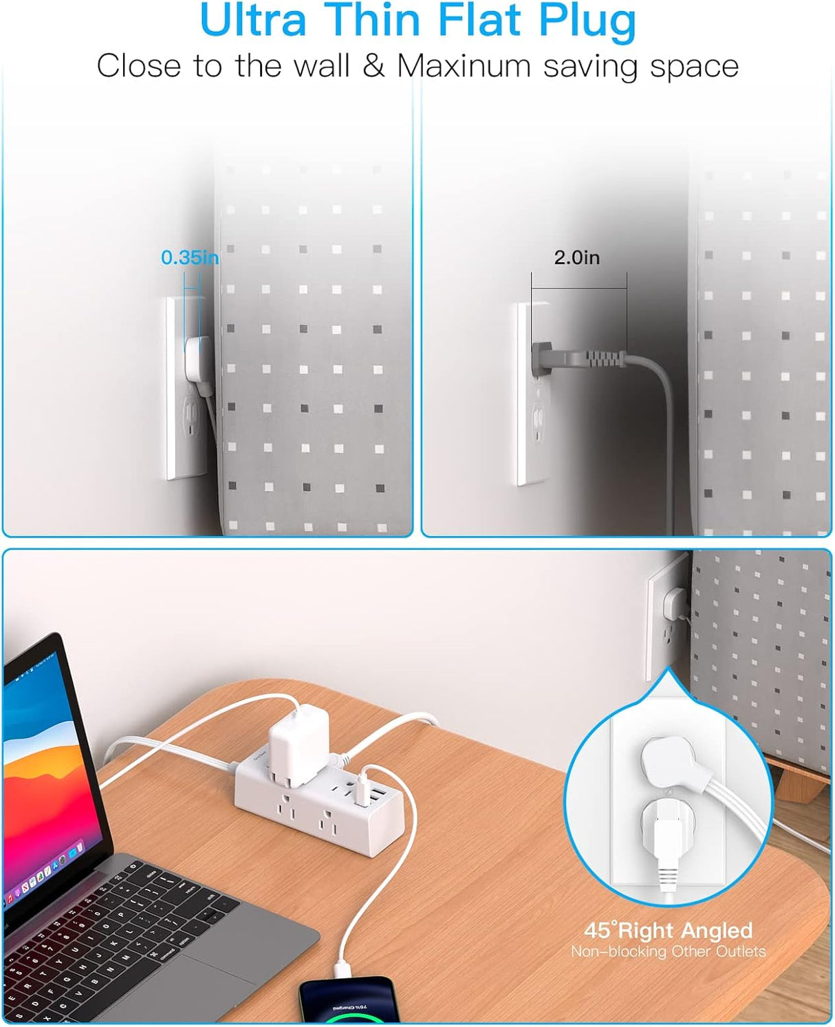 Cable de extensión de 10 pies con múltiples tomas, enchufe