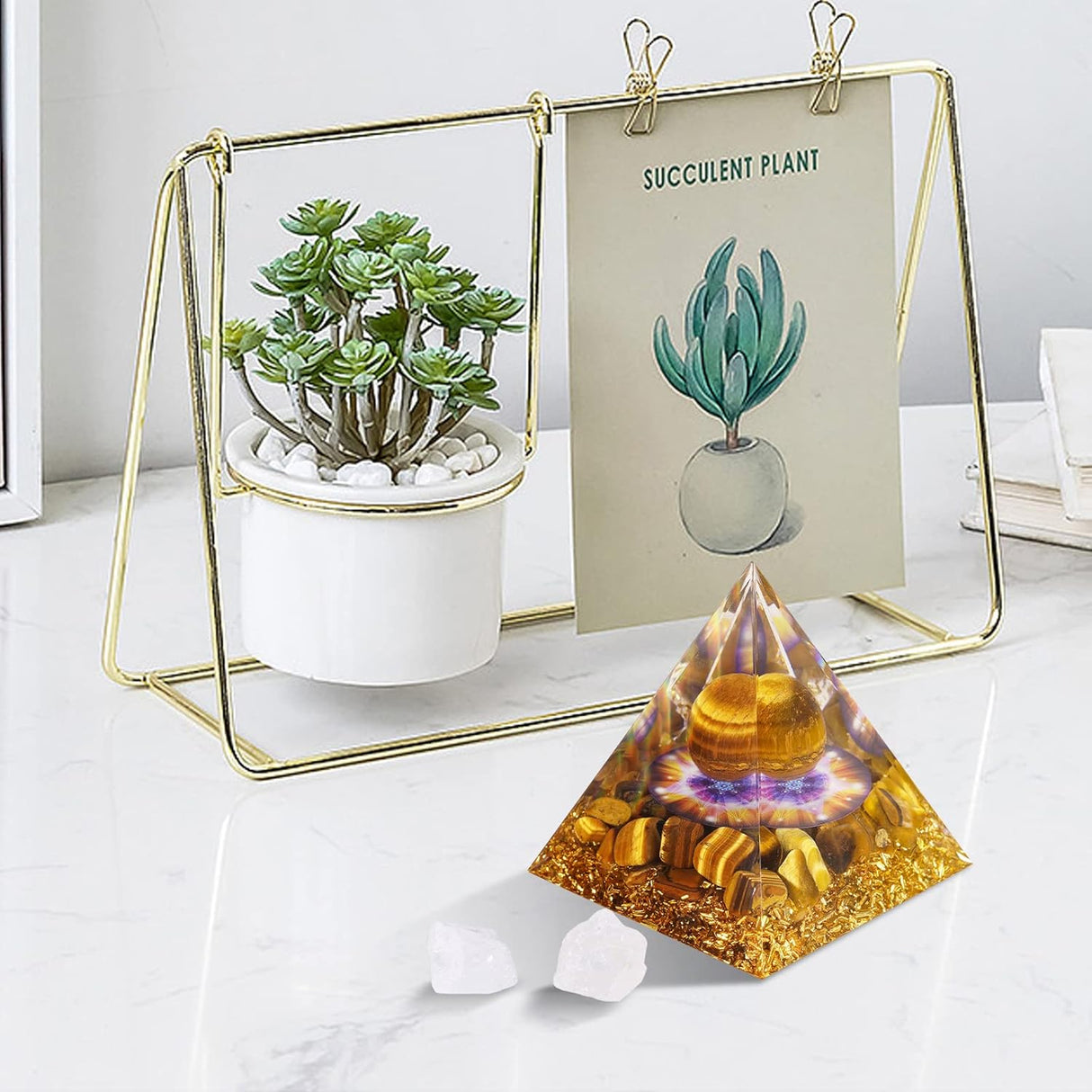 Pirámide de orgón para energía positiva, de ojo de tigre