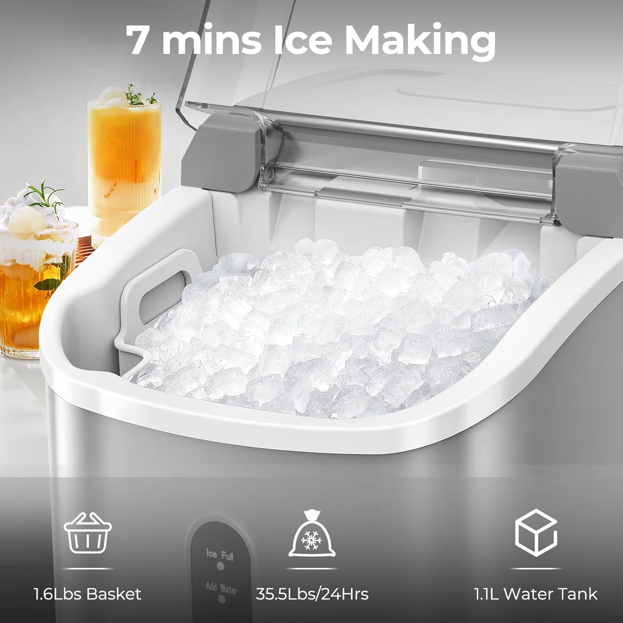 Máquina de Hielo Nugget, 35.5Lbs/24Hrs, Auto-Limpieza, Modelo X