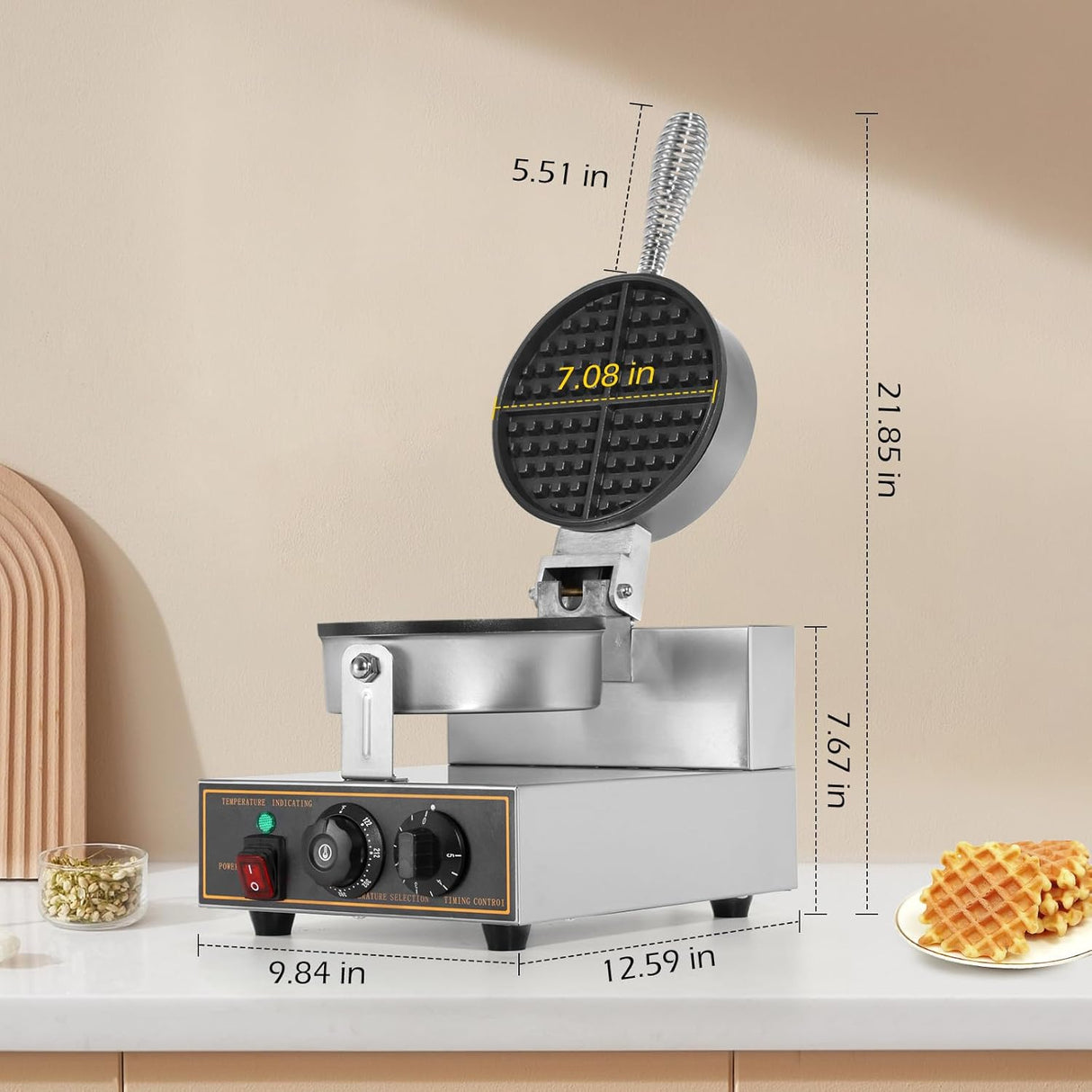Máquina de Waffles Dyna-Living Acero Inox. 110V 1200W Redonda