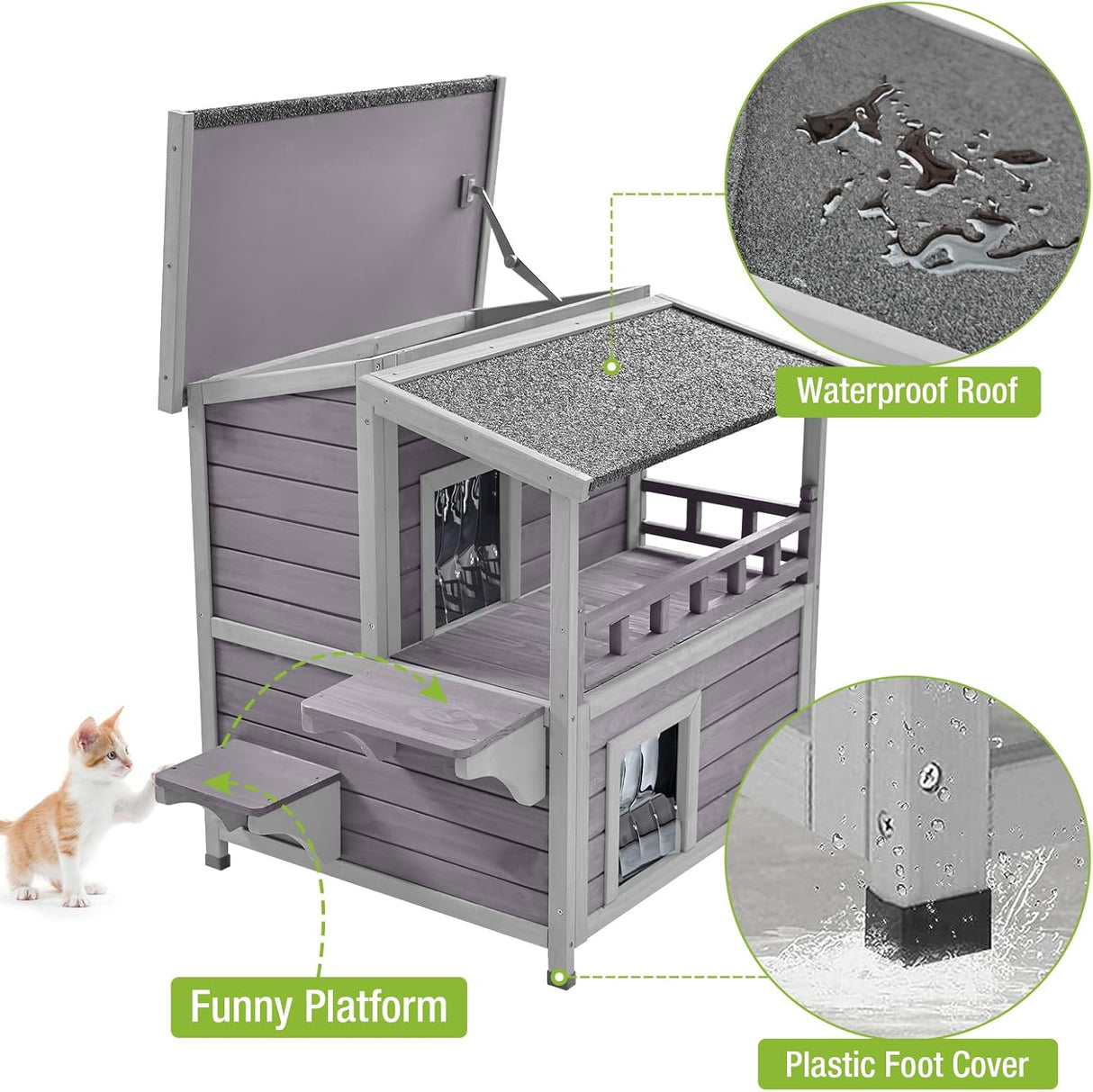 Casa para Gatos Feral, Wooden Kitty, Impermeable, Modelo Balcón