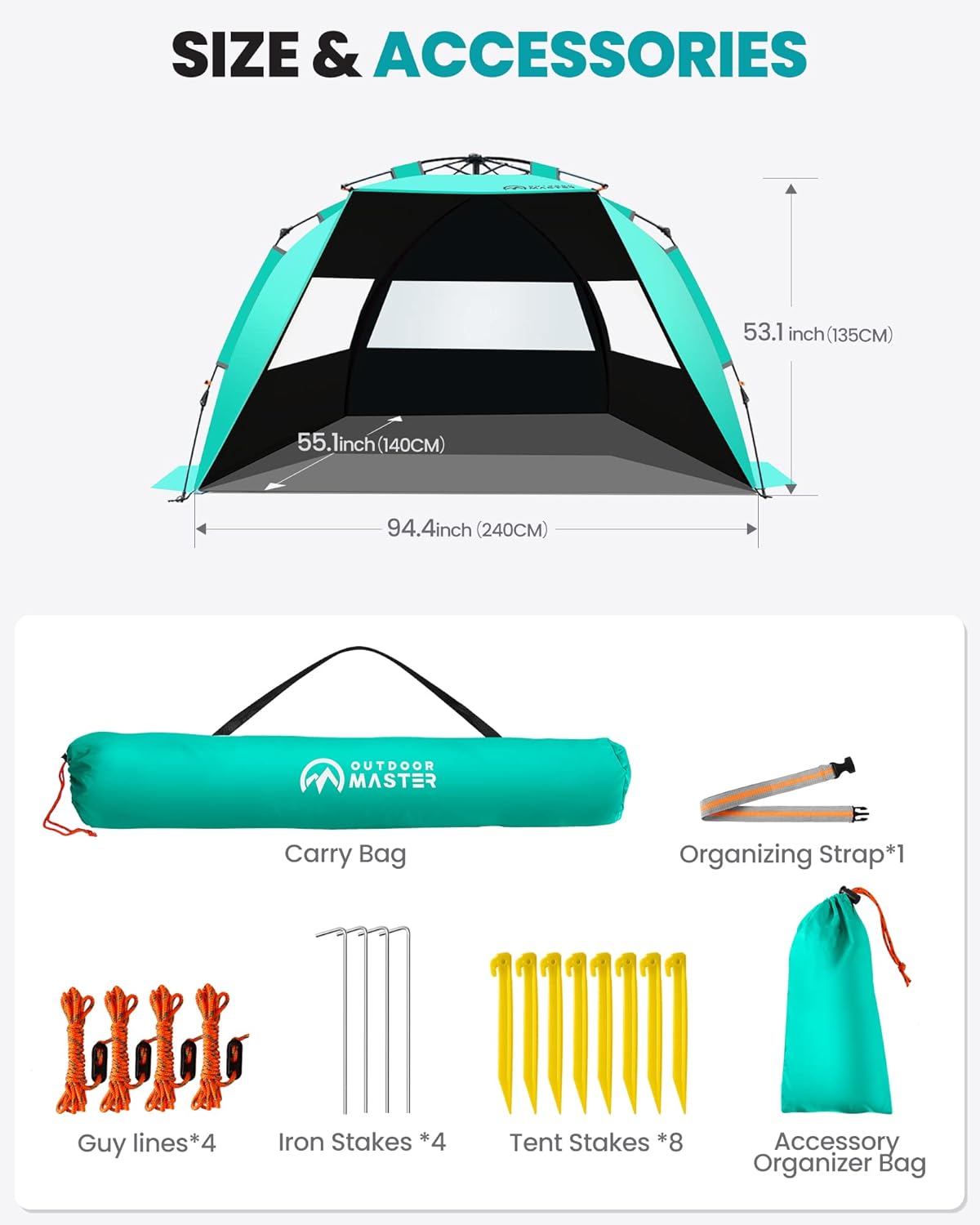 Tienda de Playa con Tecnología Blackout, Protección UV 50+