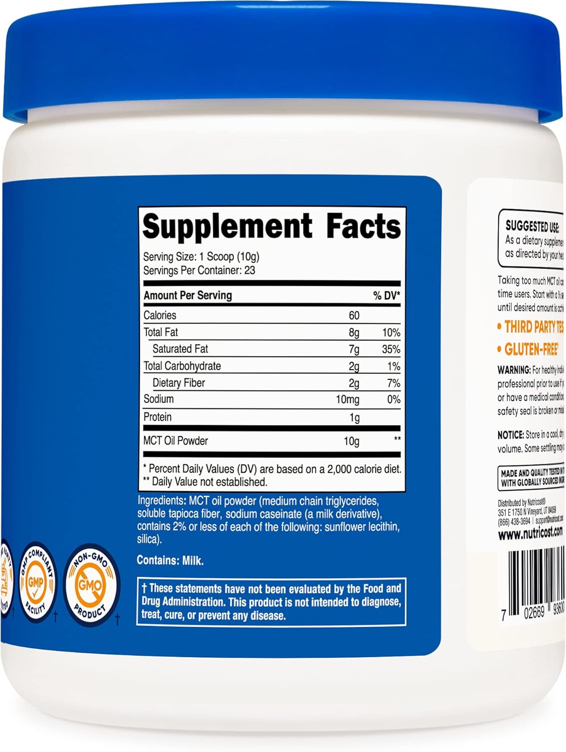 Suplementos Nutricost prémium en polvo de 0.5 lb Aceite MCT