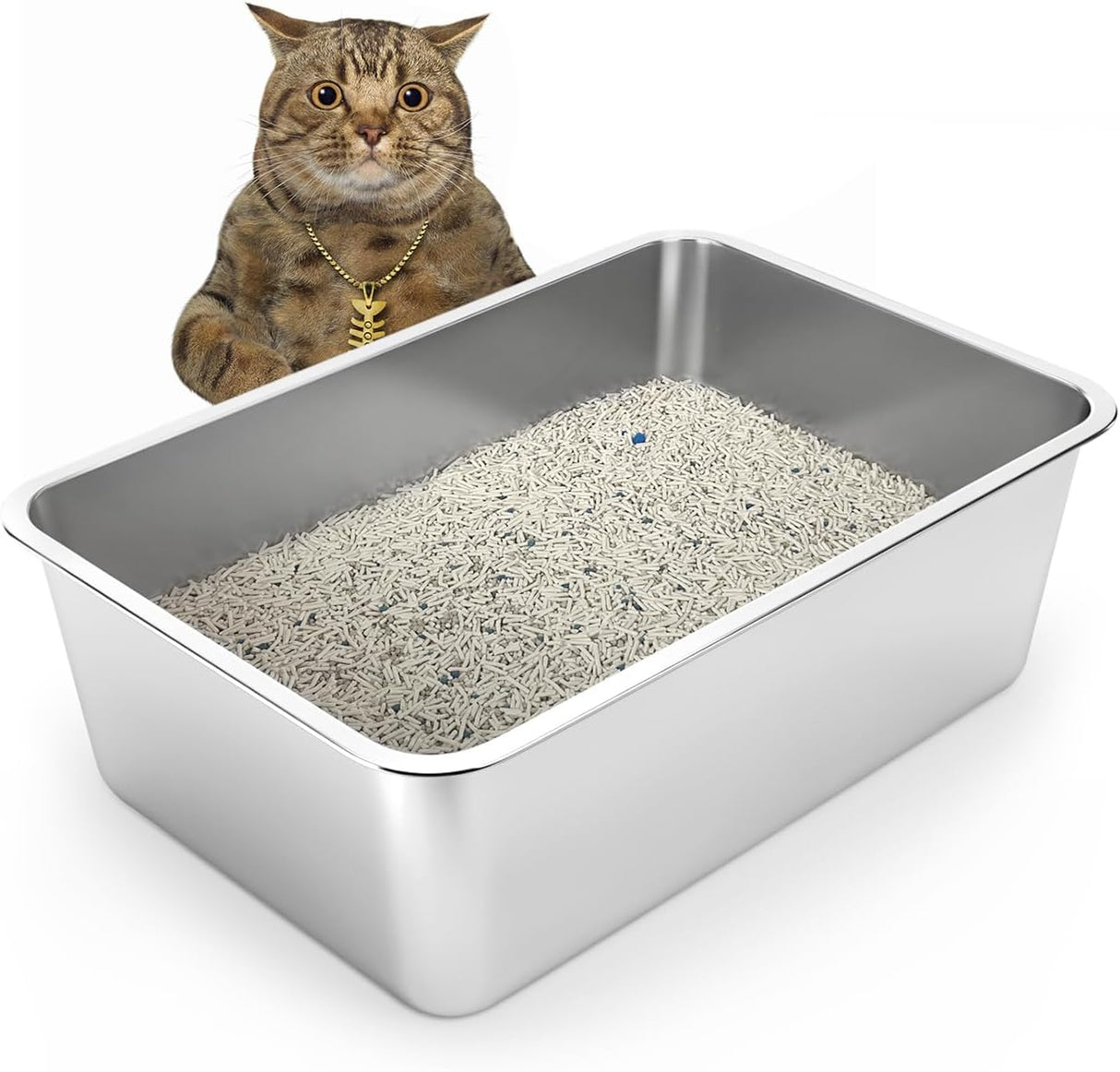 Caja de arena para gatos de acero inoxidable WENBOKMIN