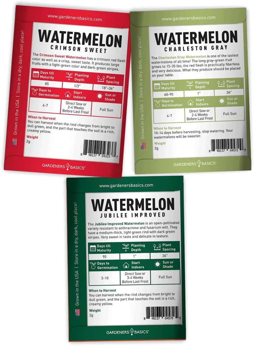 Semillas de Sandía para Jardín - Gardeners Basics, 5 Variedades
