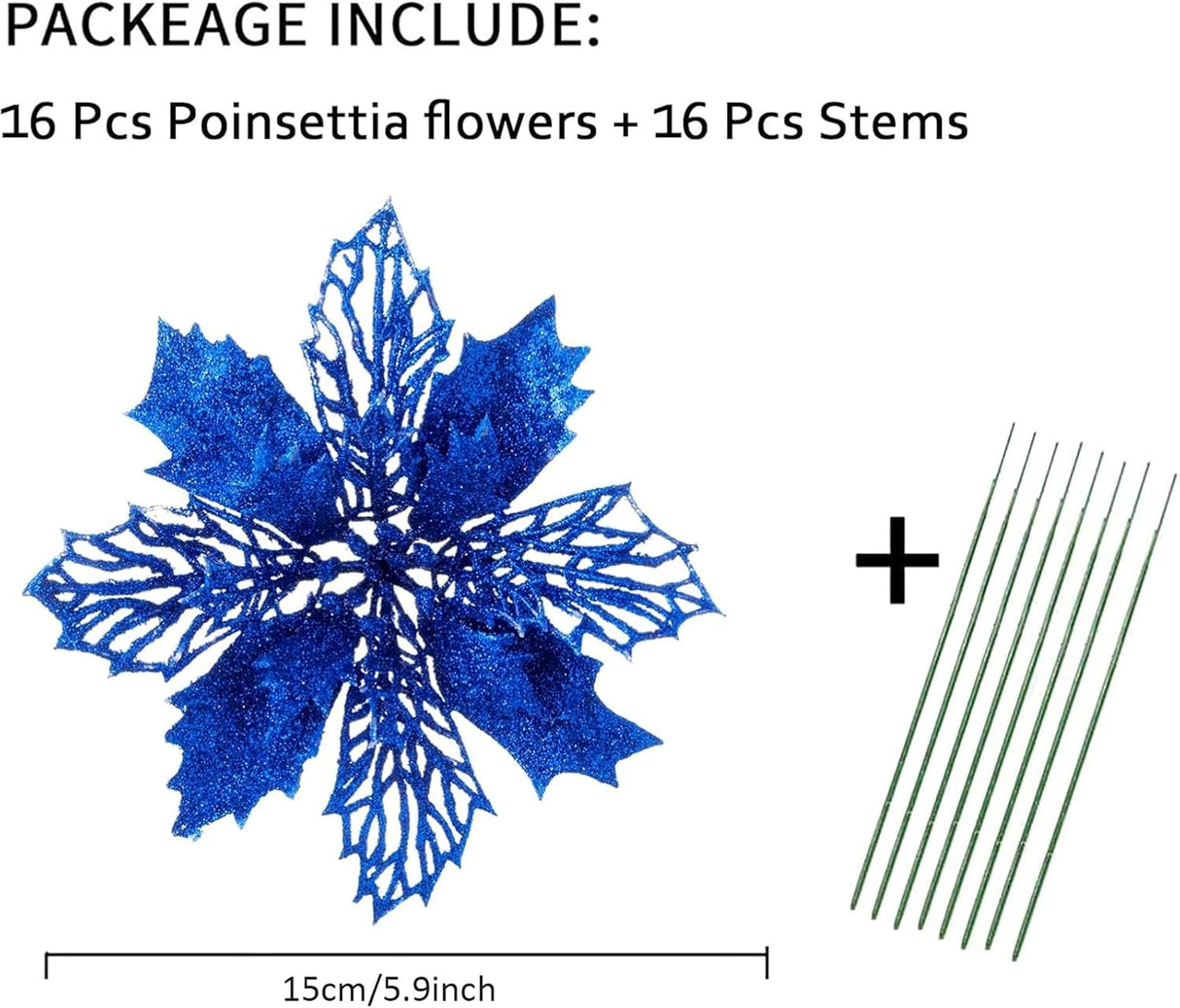 Flores Poinsettia Artificial Wironlst - 16 Pcs Decoración Navidad