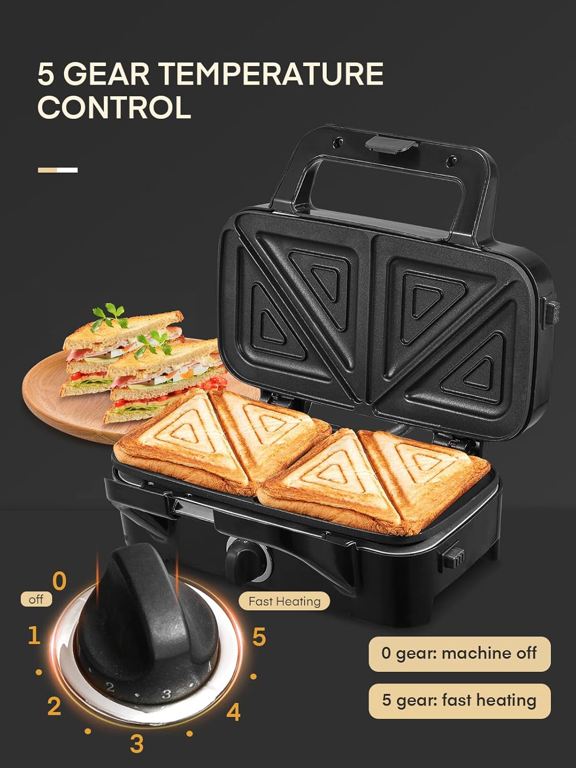 Waffle Maker 3 en 1 FOHERE, 1200W, Placas Removibles, Control T°