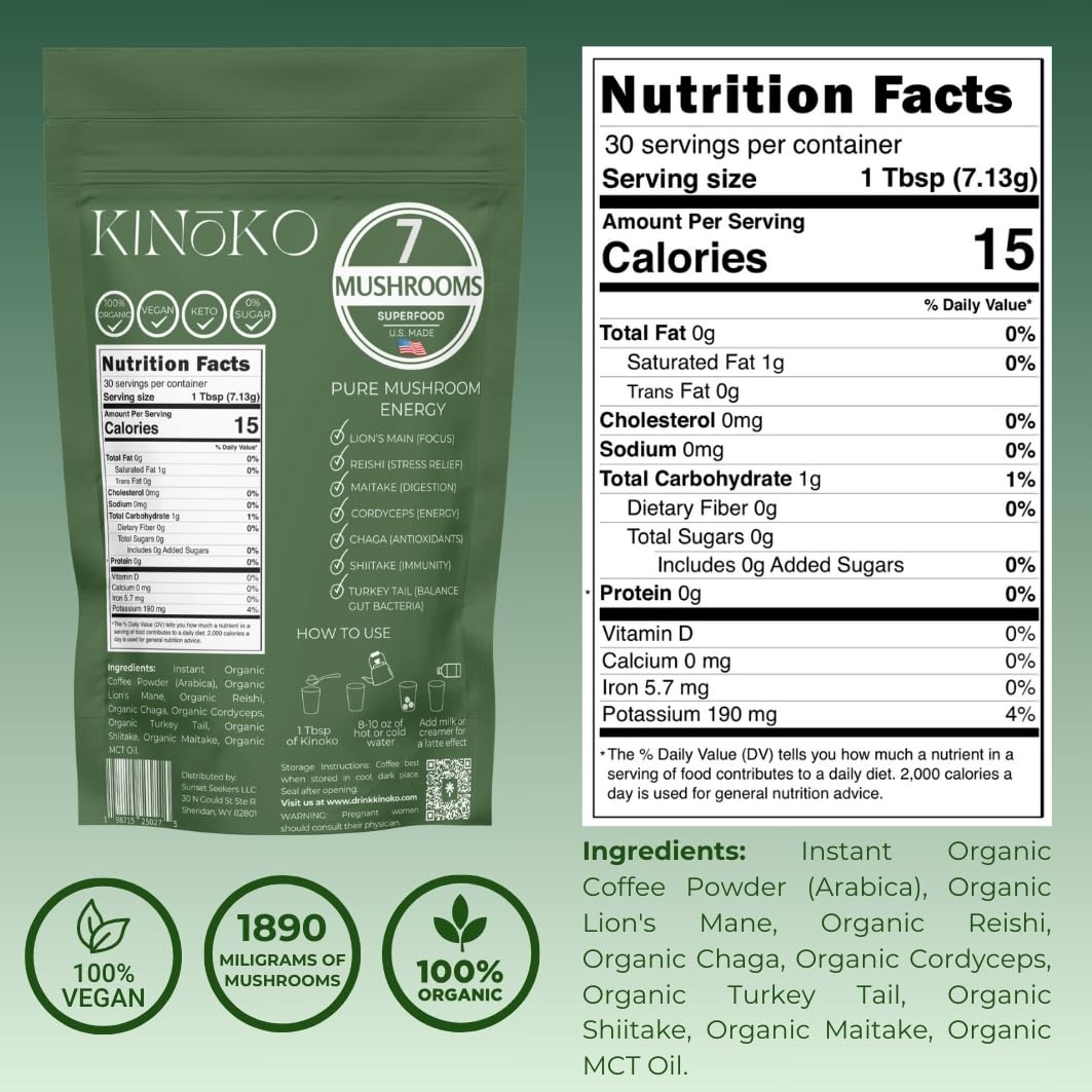 Café de Champiñones Kinoko con MCT, Energía y Enfoque