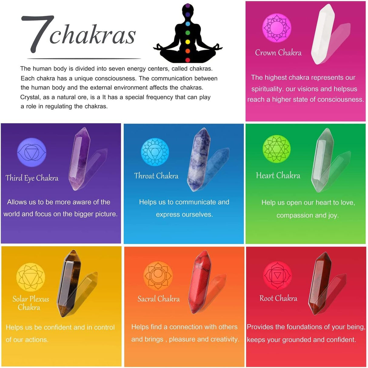 Set de Cristales Sanadores Hexagonales para Meditación Chakra