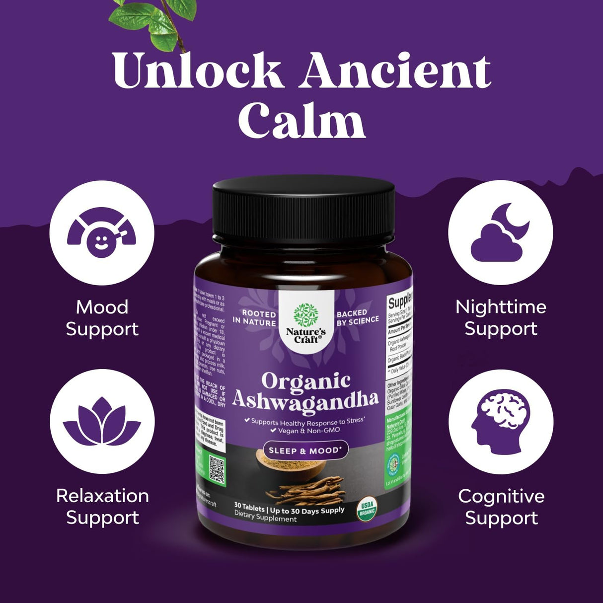 Suplementos de Ashwagandha Natures Craft - Vegan, 30 Tablet.