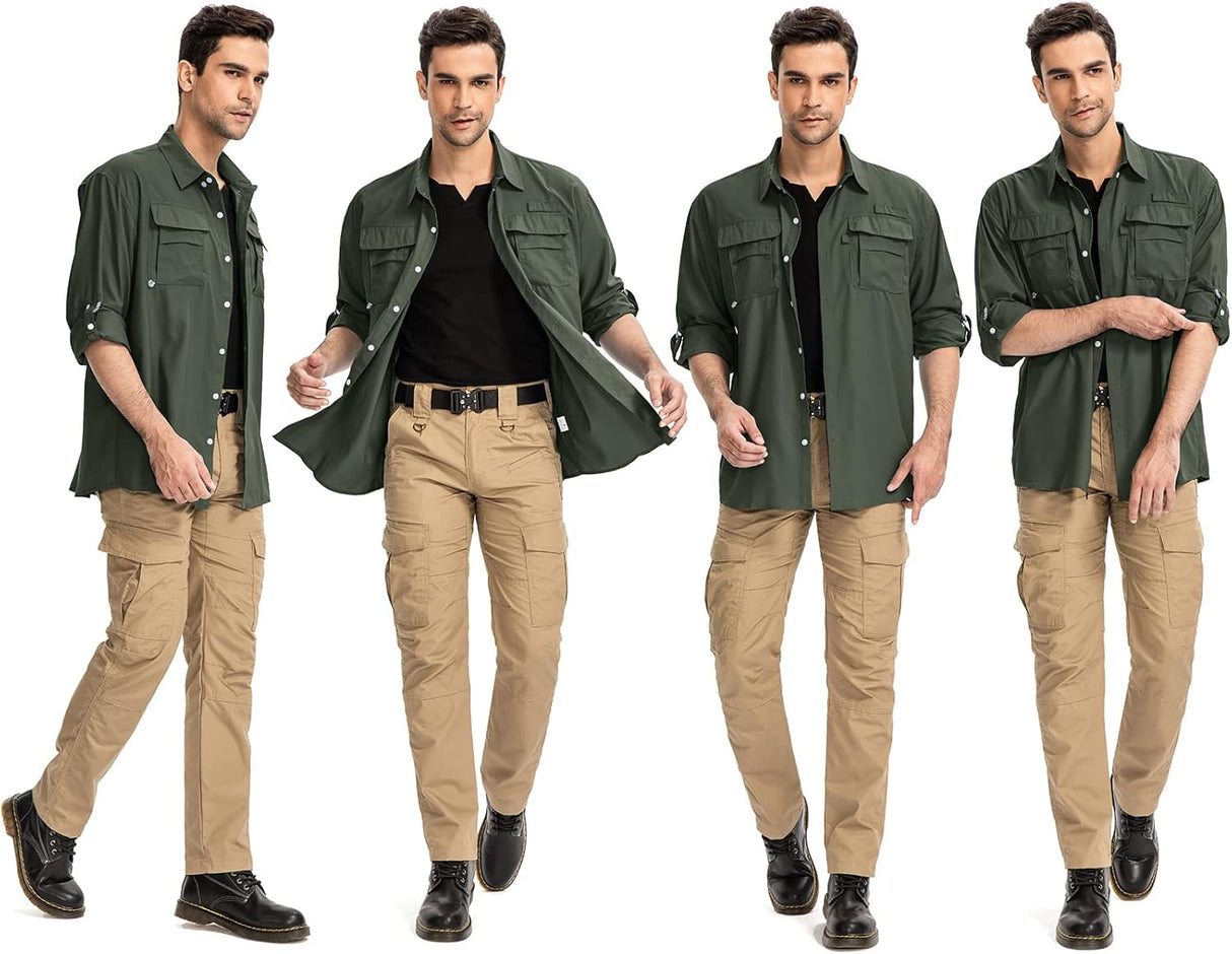 Anteef Camisas de safari para hombre manga larga