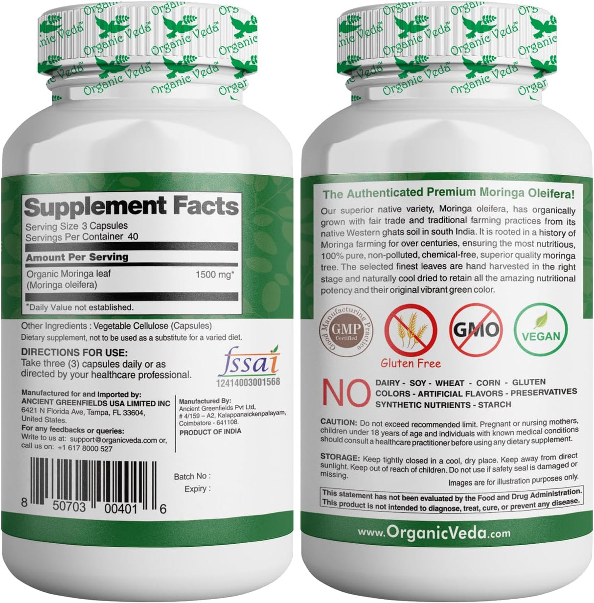 Cápsulas de Moringa Oleifera 1200 mg - Suplemento Energizante