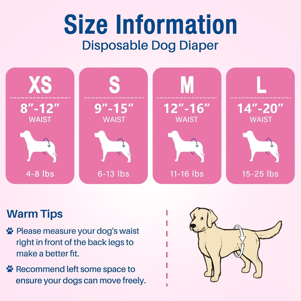 Pet Soft Pañales para perros femeninos –12 piezas (XS, rosa)