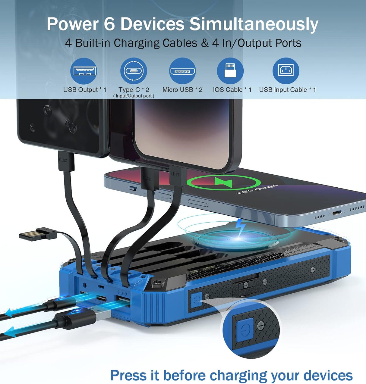 Cargador inalámbrico de banco de energía de 36000 mAh