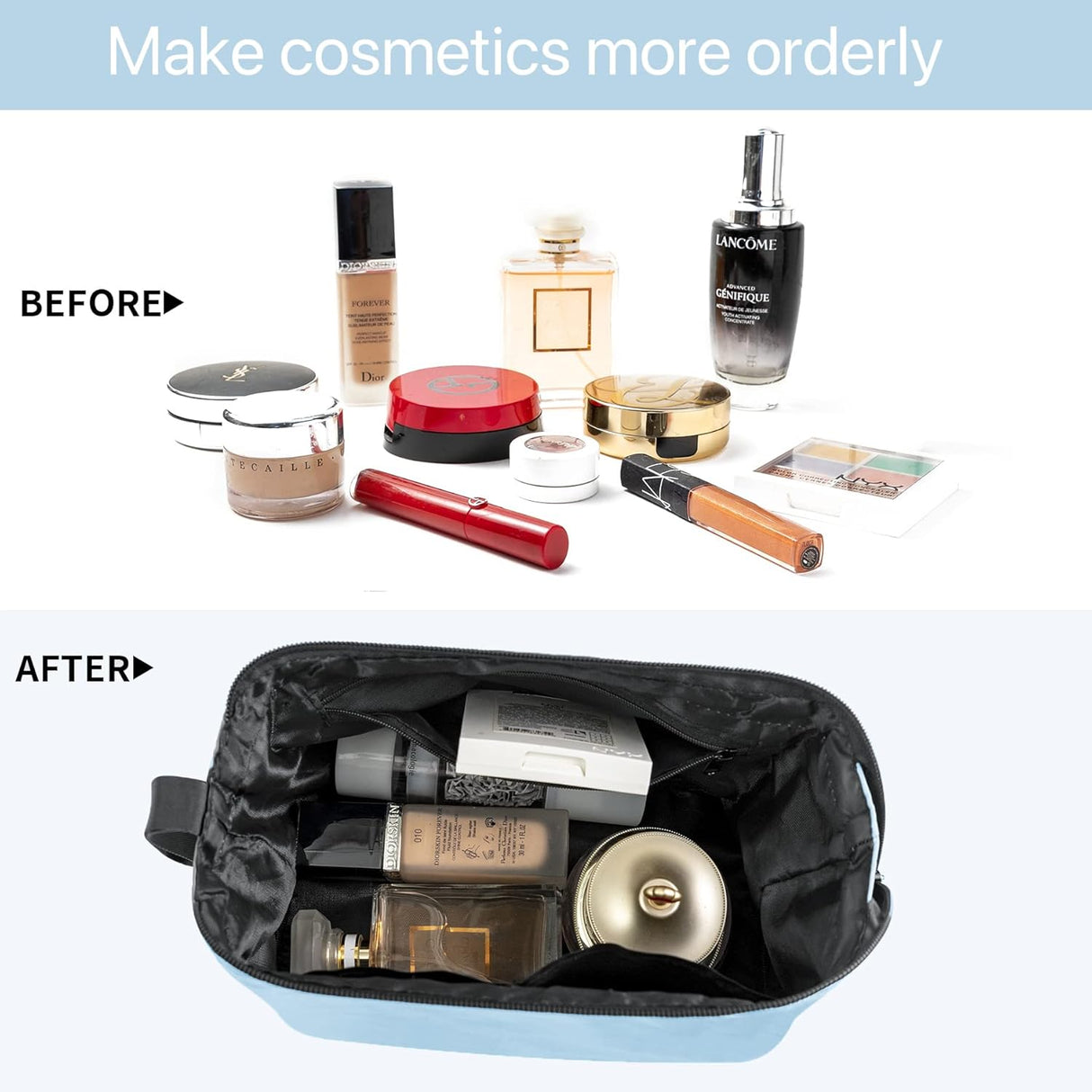 bolsa para cosmeticos color azul Queboom