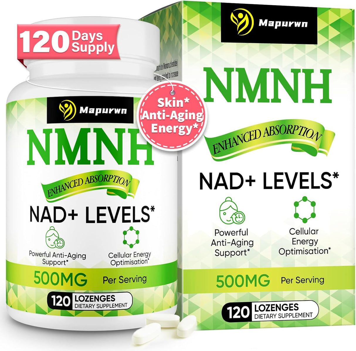 Suplemento NMNH 500mg de NMN, Antienvejecimiento, 120 cápsulas
