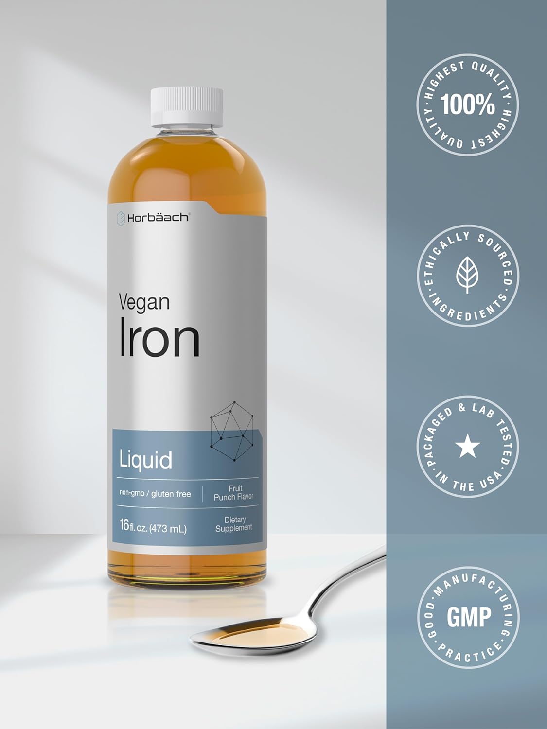 Suplemento de hierro líquido Horbäach, vegano, 16 oz