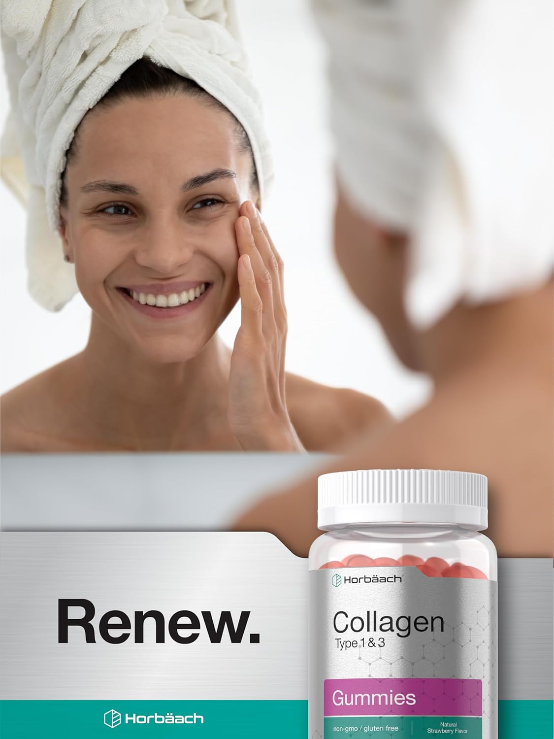 Horbäach Gummies de Colágeno 70u, Sin Gluten, Gummy de Fresa