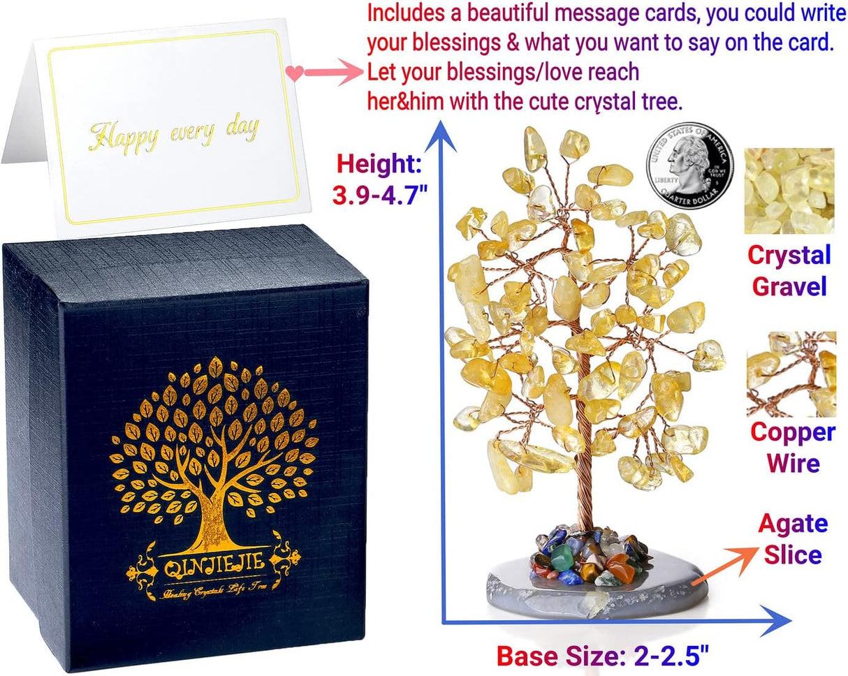 Árbol de cristal de citrino amarillo con base de ágata