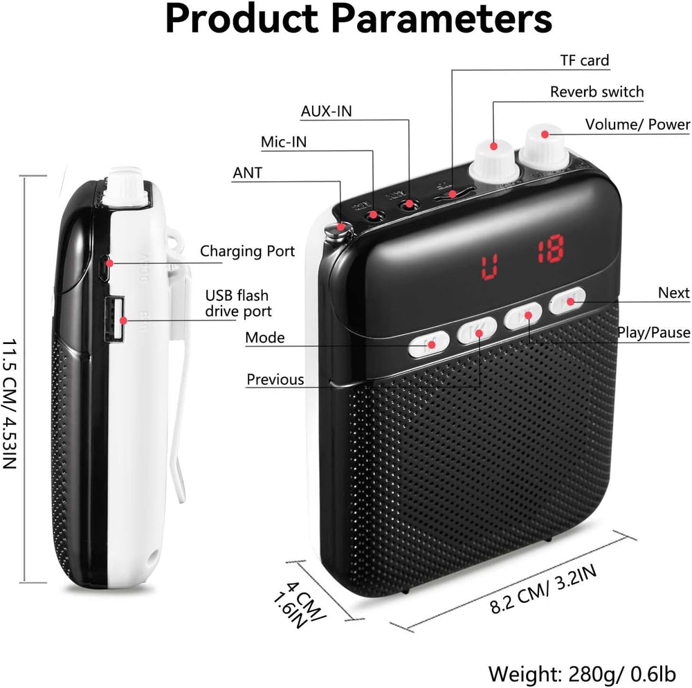 Amplificador de Voz Portátil, 2400mAh, Sistema PA para Profesores