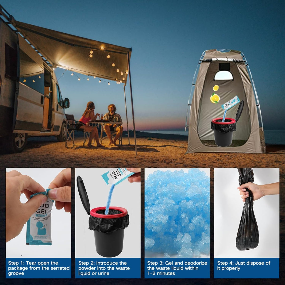 Gel Absorbente para Inodoro Portátil, Polvo para Camping Outdoor